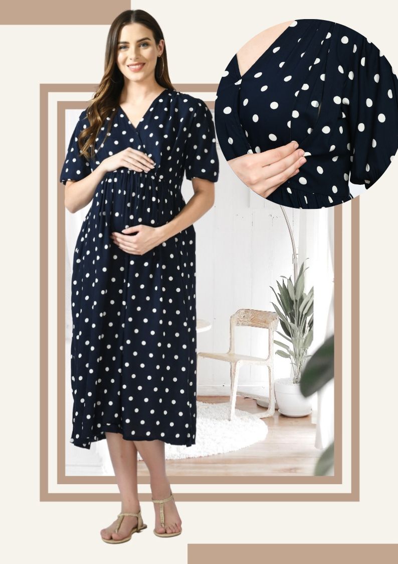 Women's Pure Cotton Printed Maternity Gown/Maternity wear/Feeding Nighty  A-line Maternity Feeding Dress Maternity Kurti Gown for Women